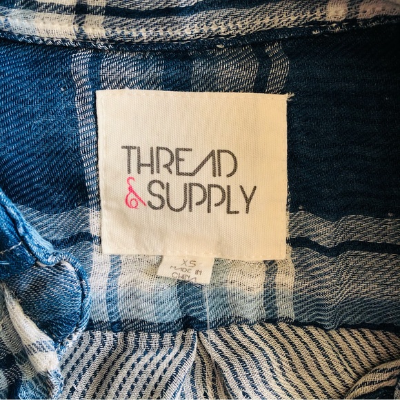Thread & Supply Blue Plaid Button Shirt XS - Picture 3 of 5